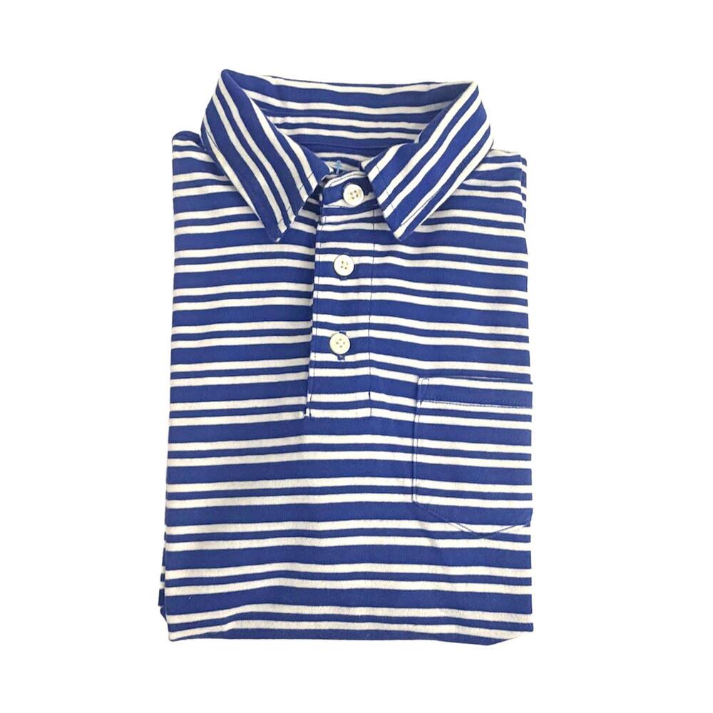 Crewcuts J. Crew Blue White Striped Polo Shirt Short Sleeve Boys Size Large (10)
